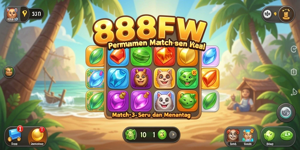Gameplay Match-3 yang seru dan penuh warna dalam 888FW.
