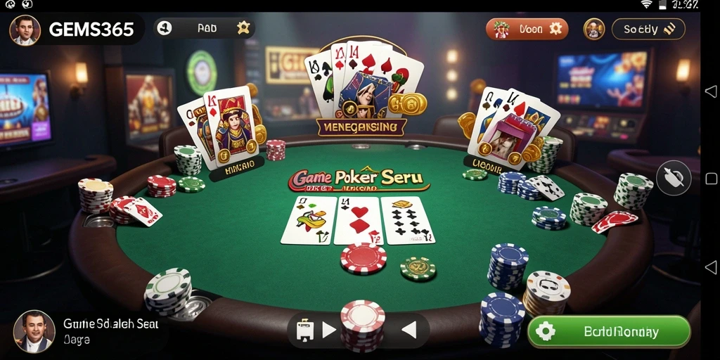 Tampilan utama gameplay Poker yang mendebarkan di GEMS365.