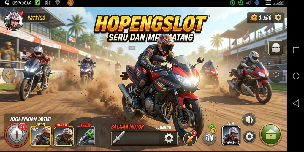 Screenshot HOPENGSLOT menampilkan balapan motor yang penuh aksi.