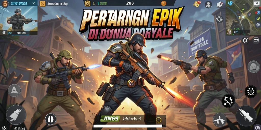 Screenshoot utama JIN69 menampilkan aksi Battle Royale yang mendebarkan.