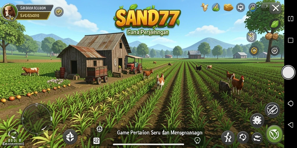 Tampilan gameplay SAND77 yang menampilkan aktivitas bertani.