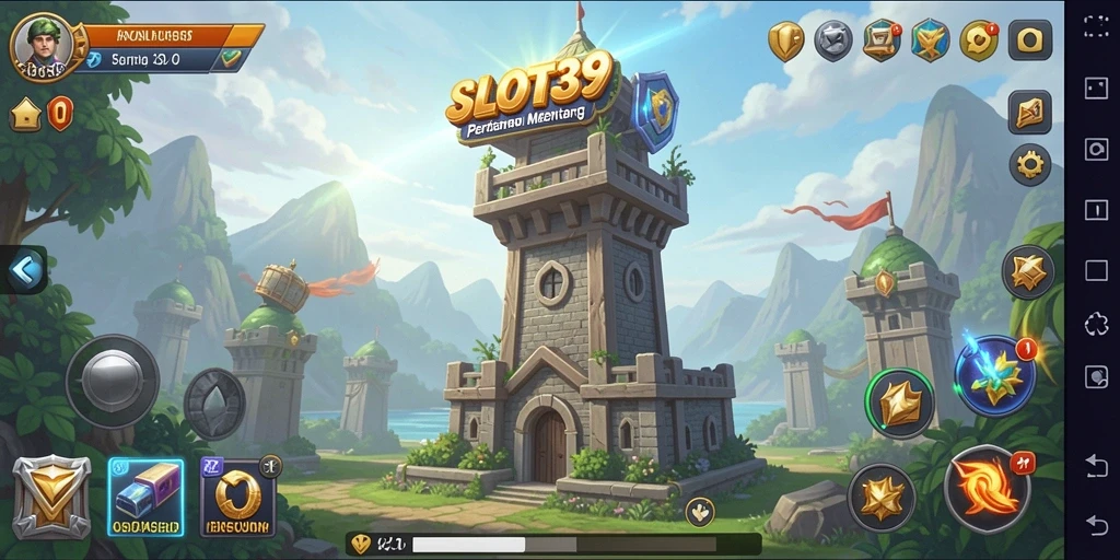 Tampilan menara dan strategi di tengah pertempuran Tower Defense.