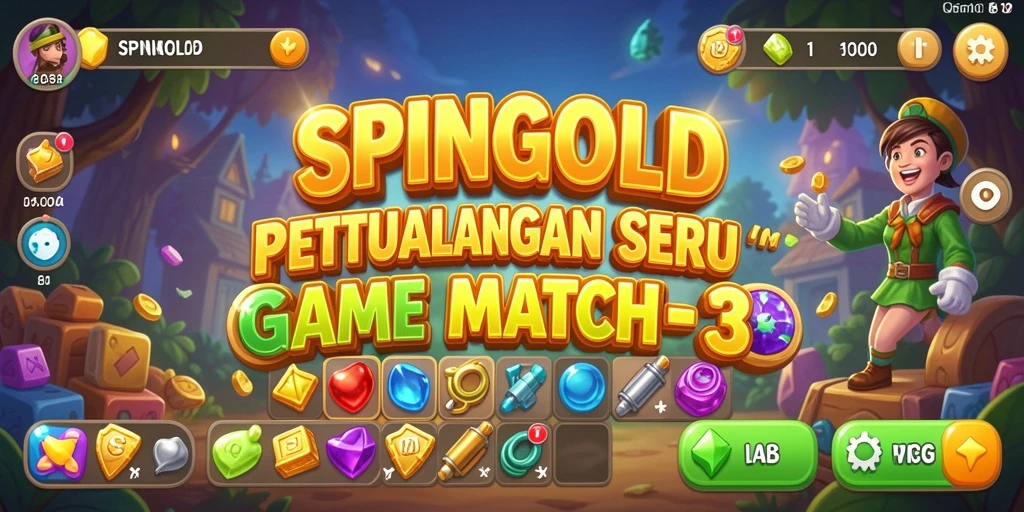 Gameplay SPINGOLD menampilkan momen pencocokan permata yang seru.