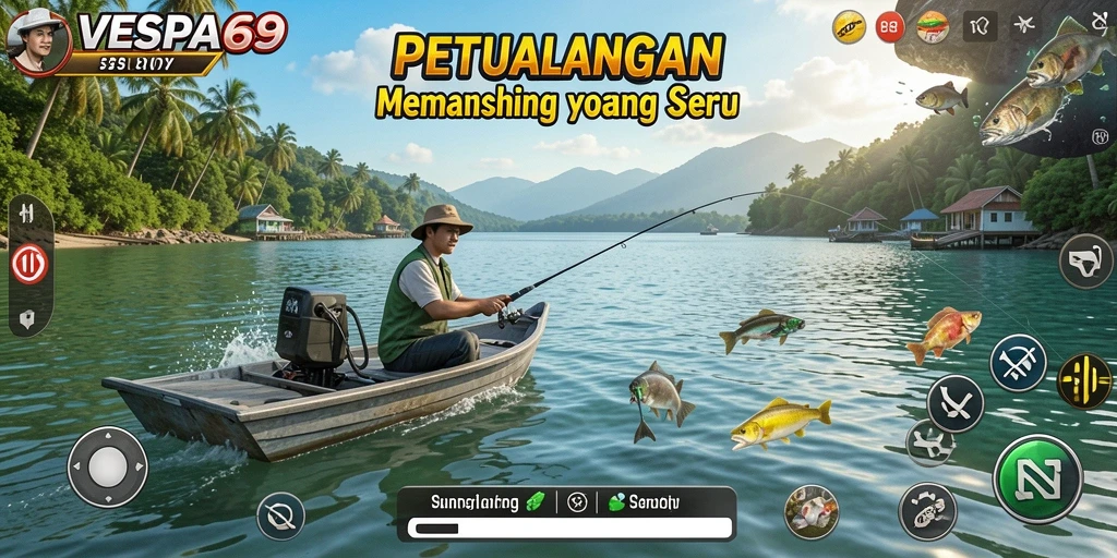 Tampilan gameplay VESPA69 yang menyenangkan saat memancing.