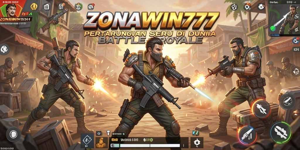 Screenshot gameplay ZONAWIN777 yang menunjukkan aksi seru dalam pertempuran Battle Royale.